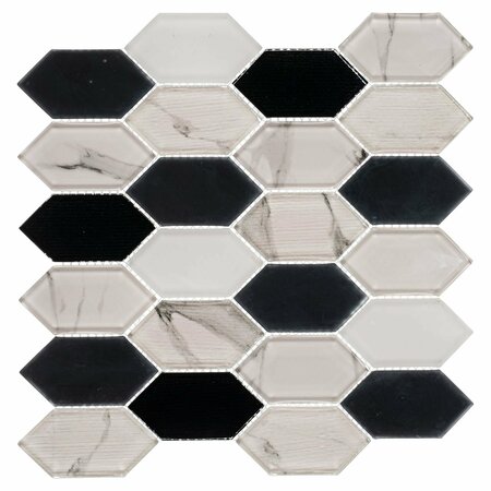 ANDOVA TILES Astor 2 in. x 4 in. Elongated Hexagon Glass Mosaic Wall Tile Andova Tiles